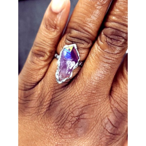 Amethyst rainbow aura crystal ring adjustable - Picture 12 of 12